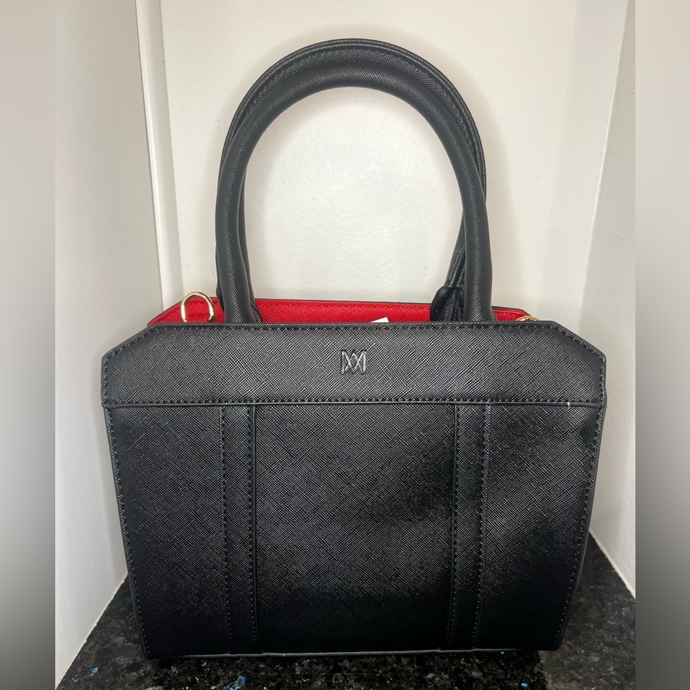 Marsi Bond Designer Vegan Leather Small Tote Handbag in Black